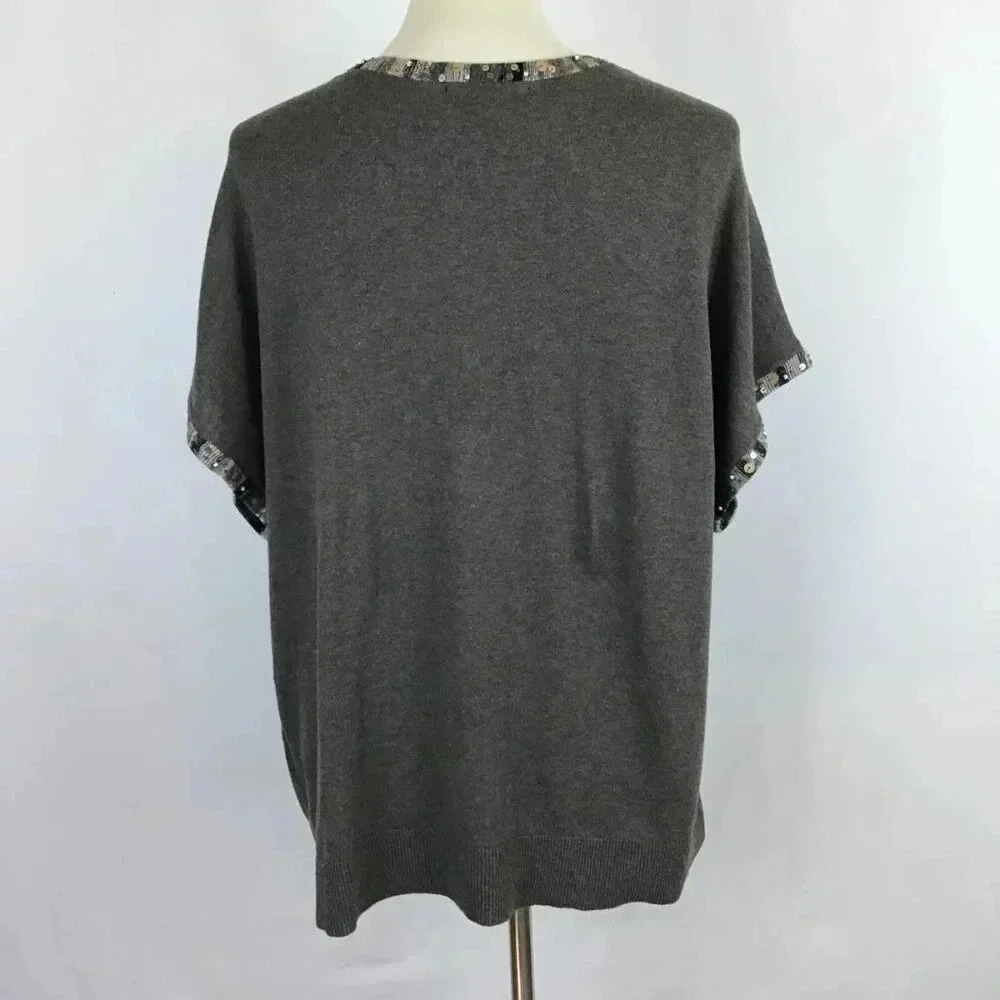 NWT Women's 1X Spring Lightweight Sweater Sequins Beaded CJ Banks V-Neck Gray - Picture 5 of 13
